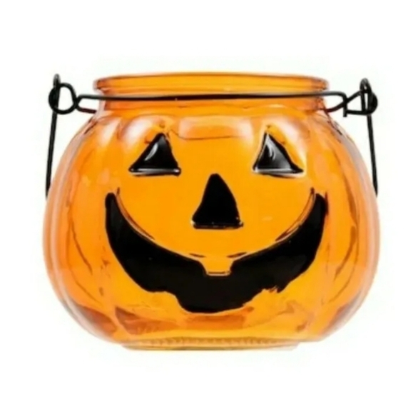Glass Pumpkin Tealight Candleholders, 3x4-in. Vintage style Jack O' Lantern - Picture 1 of 7